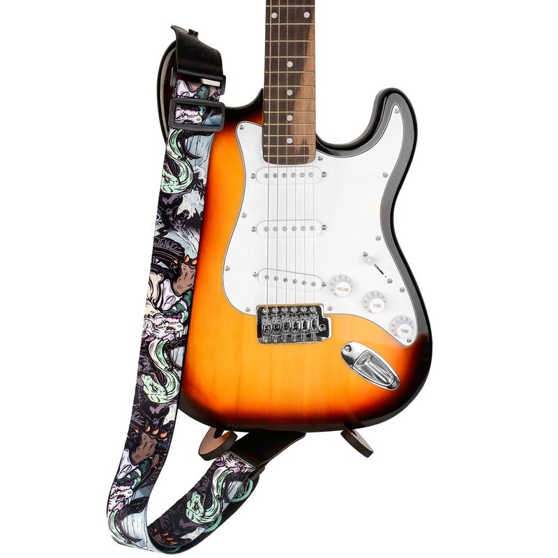 Rinastore Guitar Strap, Black Tortoise Shoulder Strap Includes Strap Button & 2 Strap Locks for Bass, Electric & Acoustic Guitars - Image 3